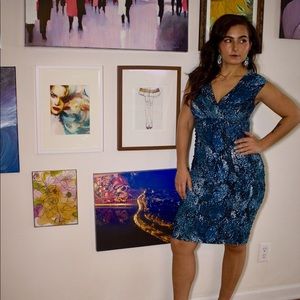 Evan Picone ruched blue snakeskin dress